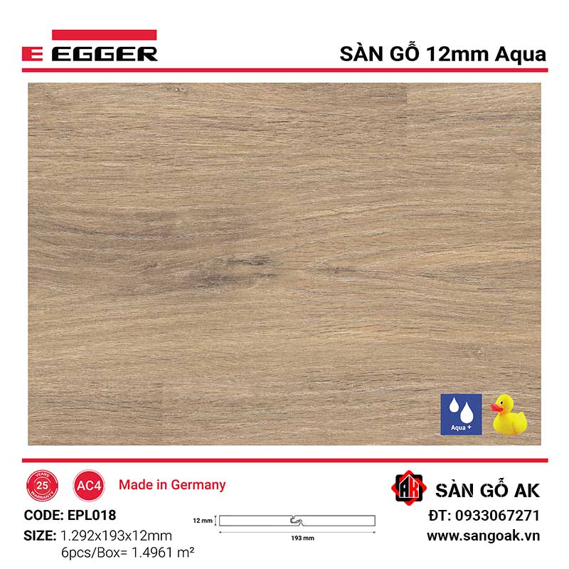 Sàn Gỗ Công Nghiệp Đức Egger Aqua 12mm EPL018